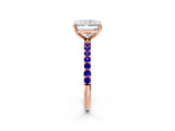 Rose gold Radiant Cut Diamond Solitaire Ring with Round with Tanzanite side stone Pavé Band and Prong Setting_14