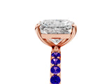 Rose gold Radiant Cut Diamond Solitaire Ring with Round with Tanzanite side stone Pavé Band and Prong Setting_17