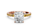 Rose gold Radiant Cut Diamond Solitaire Ring with Round with Yellow Sapphire side stone Pavé Band and Four-Prong Setting_36