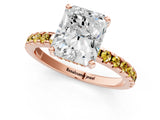 Rose gold Radiant Cut Diamond Solitaire Ring with Round with Yellow Sapphire side stone Pavé Band and Four-Prong Setting_37