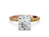 Rose gold Radiant Cut Diamond Solitaire Ring with Round with Yellow Sapphire side stone Pavé Band and Prong Setting_24