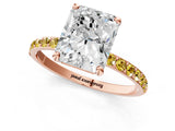 Rose gold Radiant Cut Diamond Solitaire Ring with Round with Yellow Sapphire side stone Pavé Band and Prong Setting_25