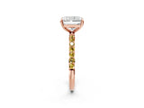 Rose gold Radiant Cut Diamond Solitaire Ring with Round with Yellow Sapphire side stone Pavé Band and Prong Setting_26