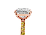Rose gold Radiant Cut Diamond Solitaire Ring with Round with Yellow Sapphire side stone Pavé Band and Prong Setting_29