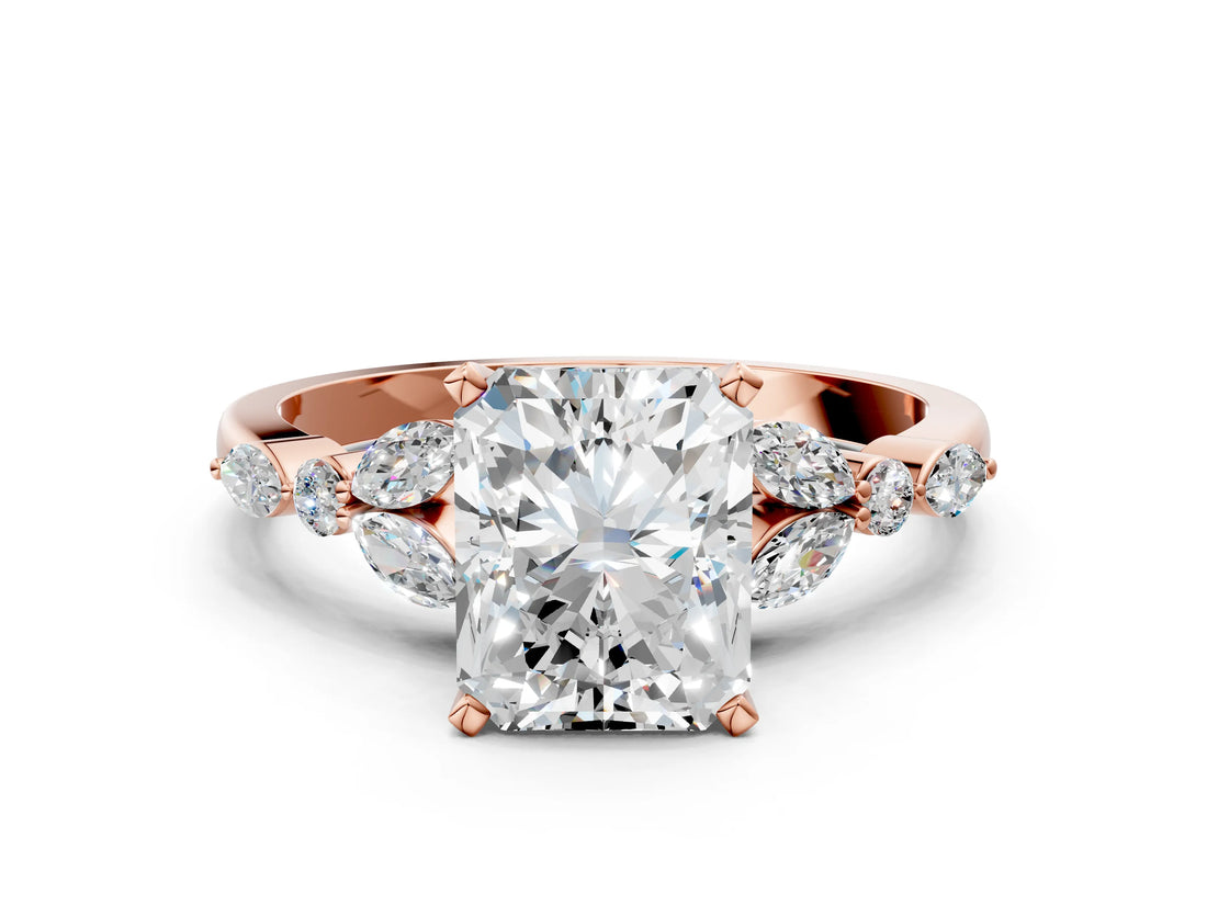 Rose gold Radiant Cut Diamond Solitaire Ring with Side Stones and Four-Prong Setting_70