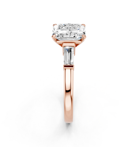 Rose gold Radiant Cut Diamond Solitaire Ring with Tapered Baguette Accents and Four-Prong Setting_16