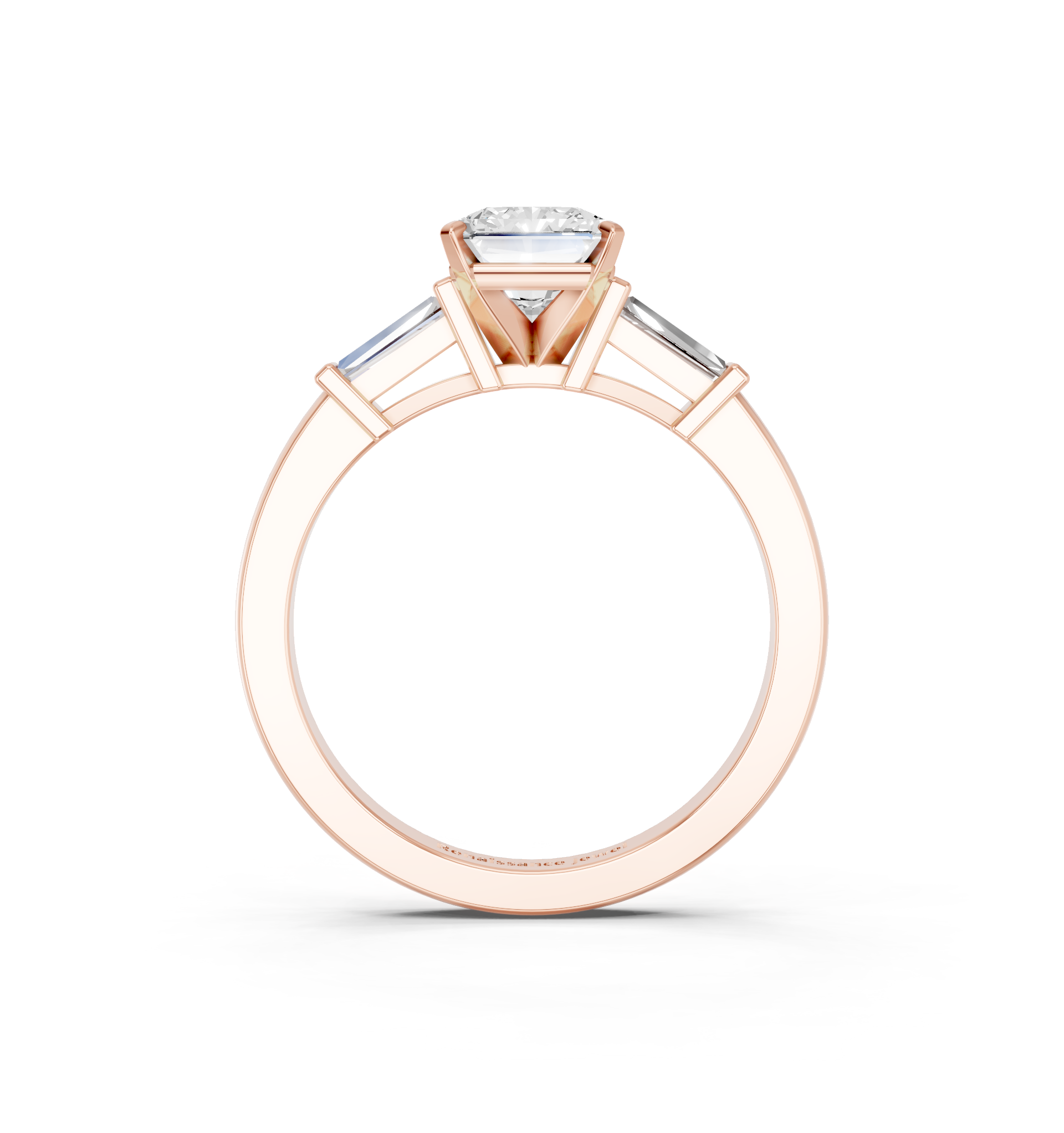 Rose gold Radiant Cut Diamond Solitaire Ring with Tapered Baguette Accents and Four-Prong Setting_17