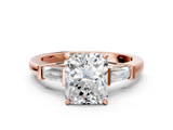 Rose gold Radiant Cut Diamond Solitaire Ring with Tapered Baguette Accents and Four-Prong Setting_69