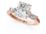 Rose gold Radiant Cut Diamond Solitaire Ring with Tapered Baguette Accents and Four-Prong Setting_70