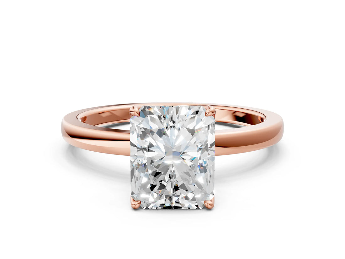 Rose gold Radiant Cut Diamond Solitaire Ring with Thin Band and Prong Setting_12