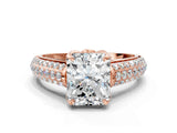 Rose gold Radiant Cut Diamond Solitaire Ring with Three-Row Pavé Band and Four-Prong Setting_35