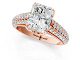 Rose gold Radiant Cut Diamond Solitaire Ring with Three-Row Pavé Band and Four-Prong Setting_36