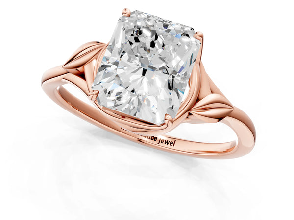 Rose Gold Radiant Cut Bypass Solitaire Engagement Ring Setting with Leaf Shoulders