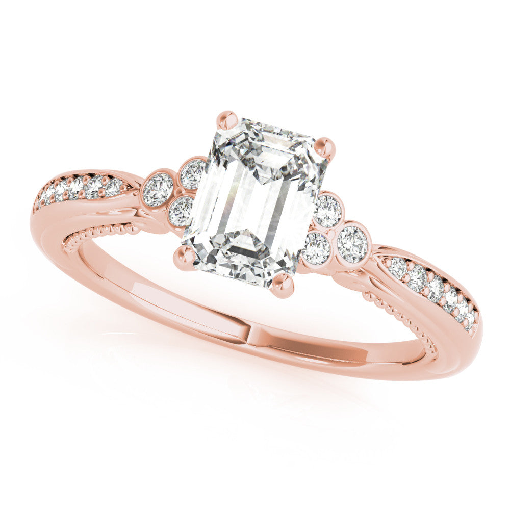 Rose gold Radiant Cut Diamond Solitaire with Pavé Band and Four-Prong Setting 1