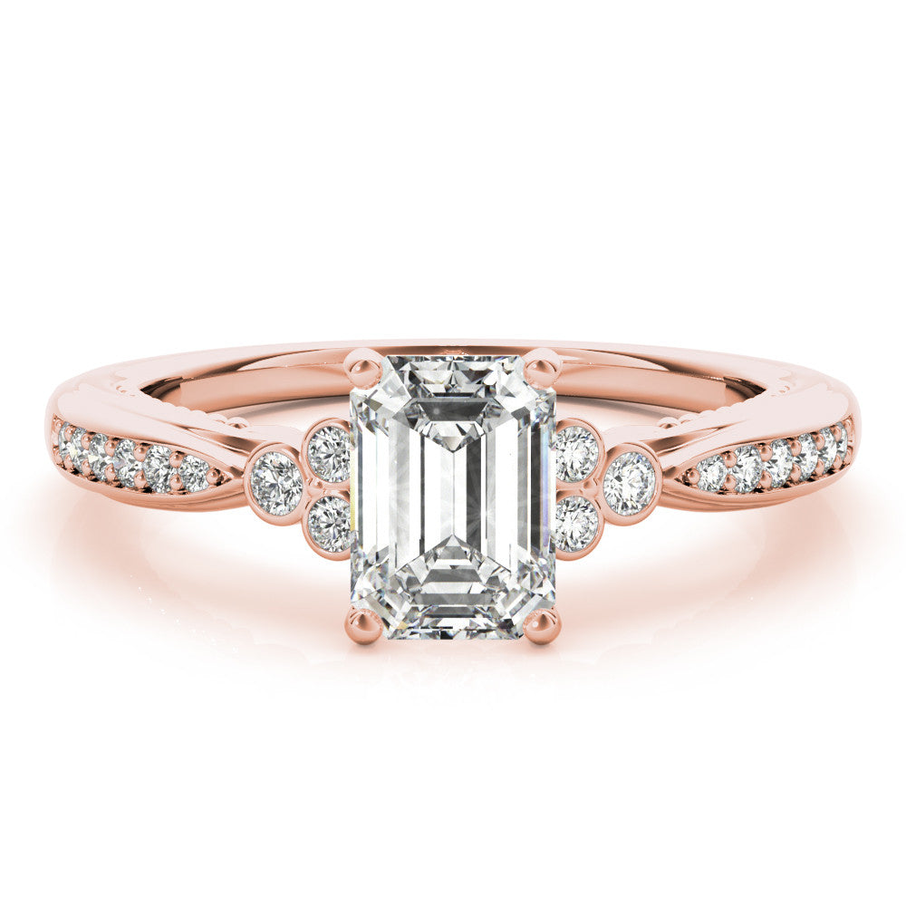 Rose gold Radiant Cut Diamond Solitaire with Pavé Band and Four-Prong Setting 2