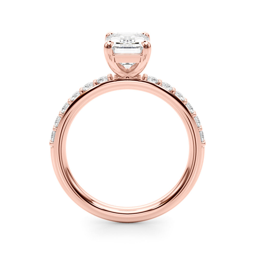 Rose gold Radiant Cut Diamond Solitaire with Pave Band and Four-Prong Setting 1