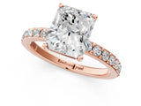 Rose gold Radiant Cut Diamond Solitaire with Pave Band and Four-Prong Setting 1