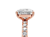 Rose gold Radiant Cut Diamond Solitaire with Pave Band and Four-Prong Setting 5