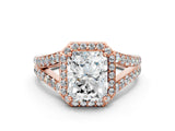 Rose gold Radiant Cut Diamond Split Shank Halo Ring with Four-Prong Setting_57