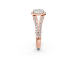 Rose gold Radiant Cut Diamond Split Shank Halo Ring with Four-Prong Setting_59