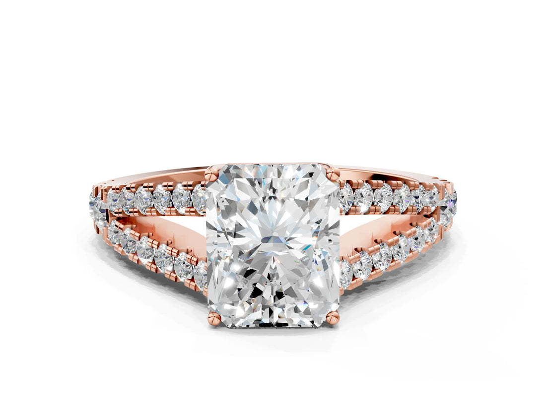 Rose gold Radiant Cut Diamond Split Shank Pavé Engagement Ring with Four-Prong Setting_85