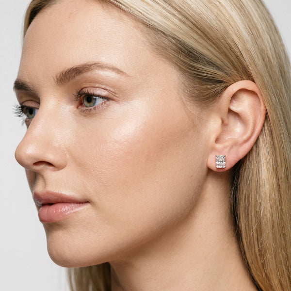 Rose gold Radiant Cut Diamond Stud Earrings
