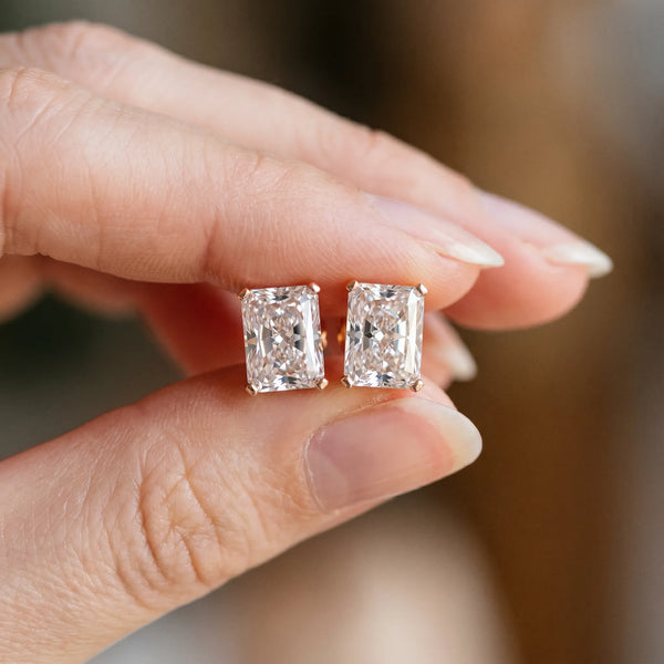 Rose gold Radiant Cut Diamond Stud Earrings