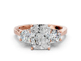 Rose gold Radiant Cut Diamond Three-Stone Engagement Ring with Prong Setting and Pavé Band_3