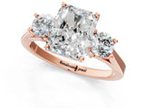 Rose gold Radiant Cut Diamond Three-Stone Engagement Ring with Prong Setting and Pavé Band_4