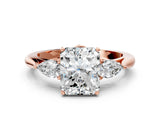 Rose gold Radiant Cut Diamond Three-Stone Ring with Pear Side Stones and Four-Prong Setting_70