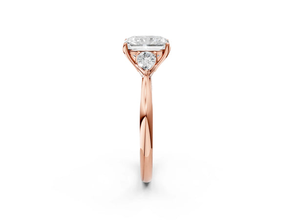 Rose Gold Radiant Cut Three Stone Engagement Ring Setting with Pear Side Stones