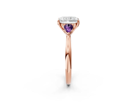 Rose gold Radiant Cut Diamond Three-Stone Ring with Pear with Amethyst side stone Side Stones and Prong Setting_2