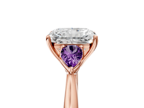 Rose gold Radiant Cut Diamond Three-Stone Ring with Pear with Amethyst side stone Side Stones and Prong Setting_5