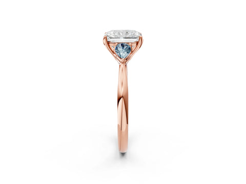 Rose gold Radiant Cut Diamond Three-Stone Ring with Pear with Aquamarine side stone Side Stones and Prong Setting_2