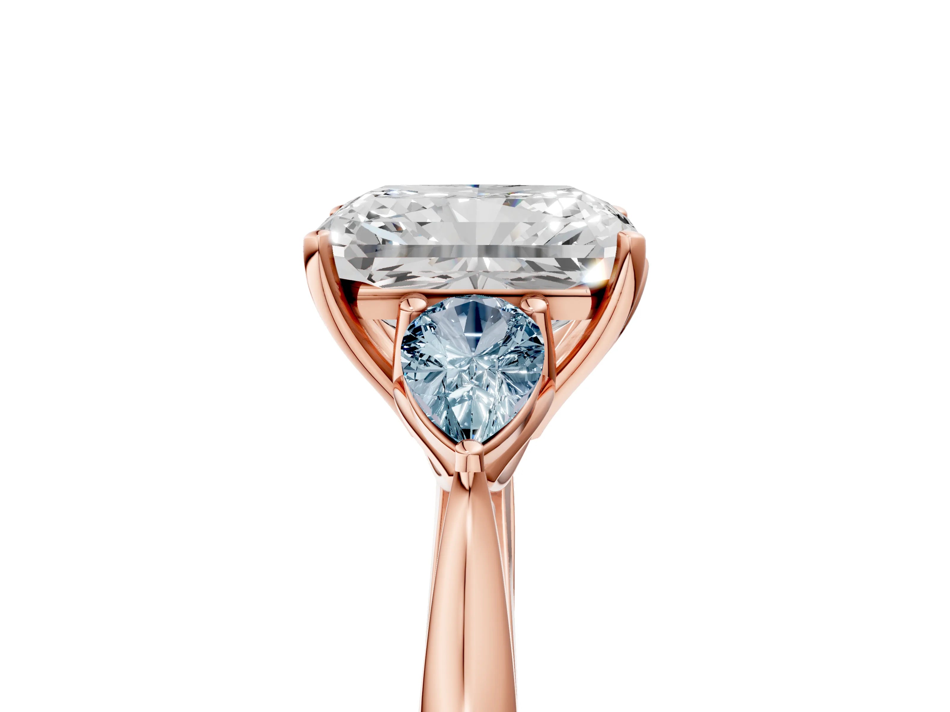 Rose gold Radiant Cut Diamond Three-Stone Ring with Pear with Aquamarine side stone Side Stones and Prong Setting_5