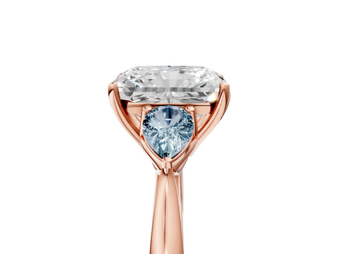 Rose gold Radiant Cut Diamond Three-Stone Ring with Pear with Aquamarine side stone Side Stones and Prong Setting_5