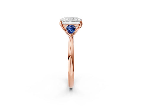 Rose gold Radiant Cut Diamond Three-Stone Ring with Pear with Blue Sapphire side stone Side Stones and Prong Setting_2