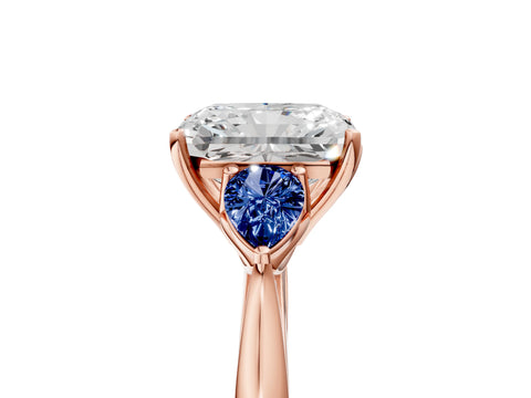 Rose gold Radiant Cut Diamond Three-Stone Ring with Pear with Blue Sapphire side stone Side Stones and Prong Setting_5