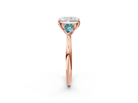 Rose gold Radiant Cut Diamond Three-Stone Ring with Pear with Blue Topaz side stone Side Stones and Prong Setting_2