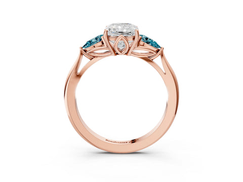 Rose gold Radiant Cut Diamond Three-Stone Ring with Pear with Blue Topaz side stone Side Stones and Prong Setting_3