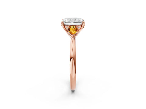 Rose gold Radiant Cut Diamond Three-Stone Ring with Pear with Citrine side stone Side Stones and Prong Setting_2