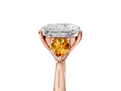 Rose gold Radiant Cut Diamond Three-Stone Ring with Pear with Citrine side stone Side Stones and Prong Setting_5