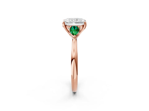Rose gold Radiant Cut Diamond Three-Stone Ring with Pear with Emerald side stone Side Stones and Prong Setting_2