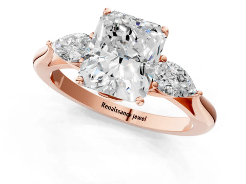Rose gold Radiant Cut Diamond Three-Stone Ring with Pear with Moissanite side stone Side Stones and Prong Setting_1