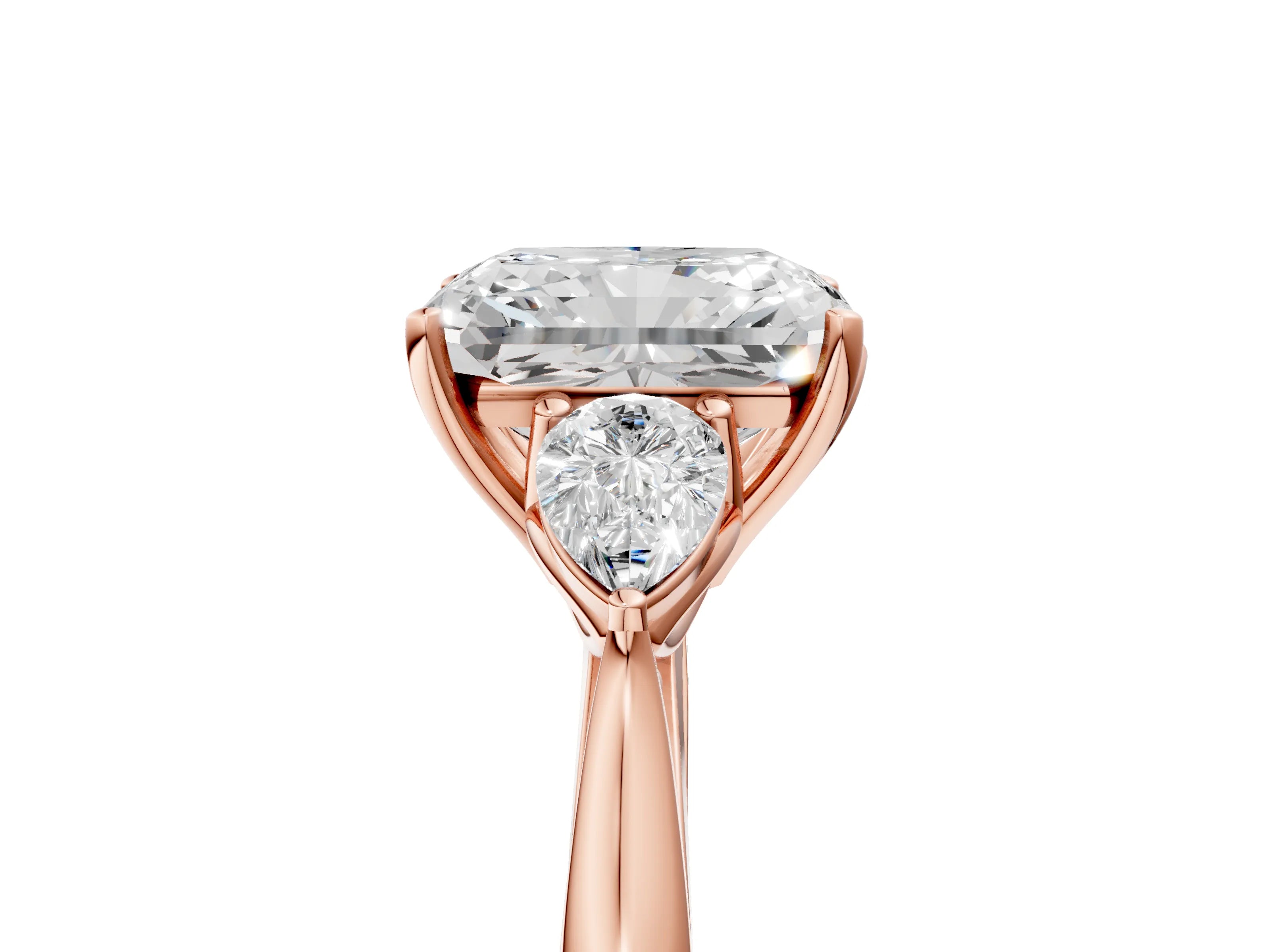Rose gold Radiant Cut Diamond Three-Stone Ring with Pear with Moissanite side stone Side Stones and Prong Setting_5