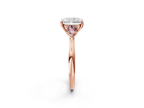 Rose gold Radiant Cut Diamond Three-Stone Ring with Pear with Morganite side stone Side Stones and Prong Setting_2