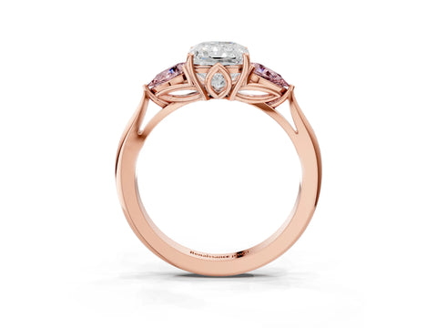 Rose gold Radiant Cut Diamond Three-Stone Ring with Pear with Morganite side stone Side Stones and Prong Setting_3