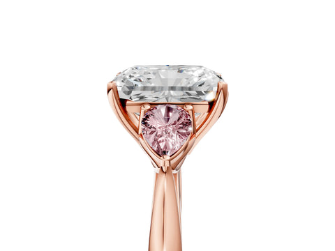 Rose gold Radiant Cut Diamond Three-Stone Ring with Pear with Morganite side stone Side Stones and Prong Setting_5