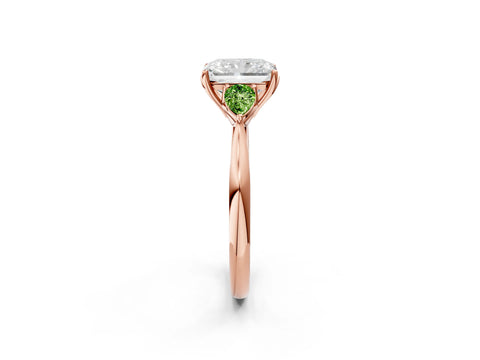 Rose gold Radiant Cut Diamond Three-Stone Ring with Pear with Peridot side stone Side Stones and Prong Setting_2