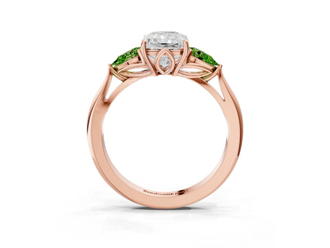 Rose gold Radiant Cut Diamond Three-Stone Ring with Pear with Peridot side stone Side Stones and Prong Setting_3